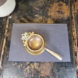 Antique EPNS Tea Strainer & Brass Drip Bowl Set | Standard Dict Co Toronto 195